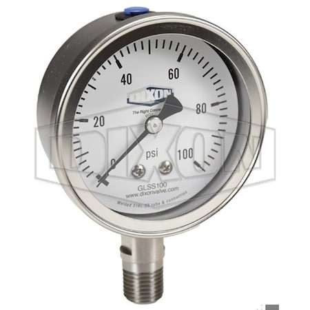Dixon Dry Gauge, 0 to 15 psi, 1/4 in NPT Connection, 2-1/2 in Dial, +/- 2-1-2 % GSS15